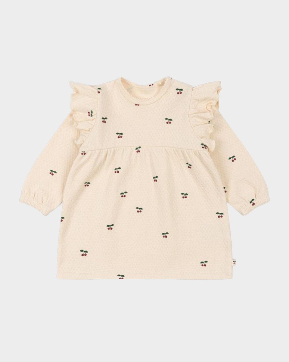 Girl's Sui Cherry-Print Frill Dress, Size 9M-3